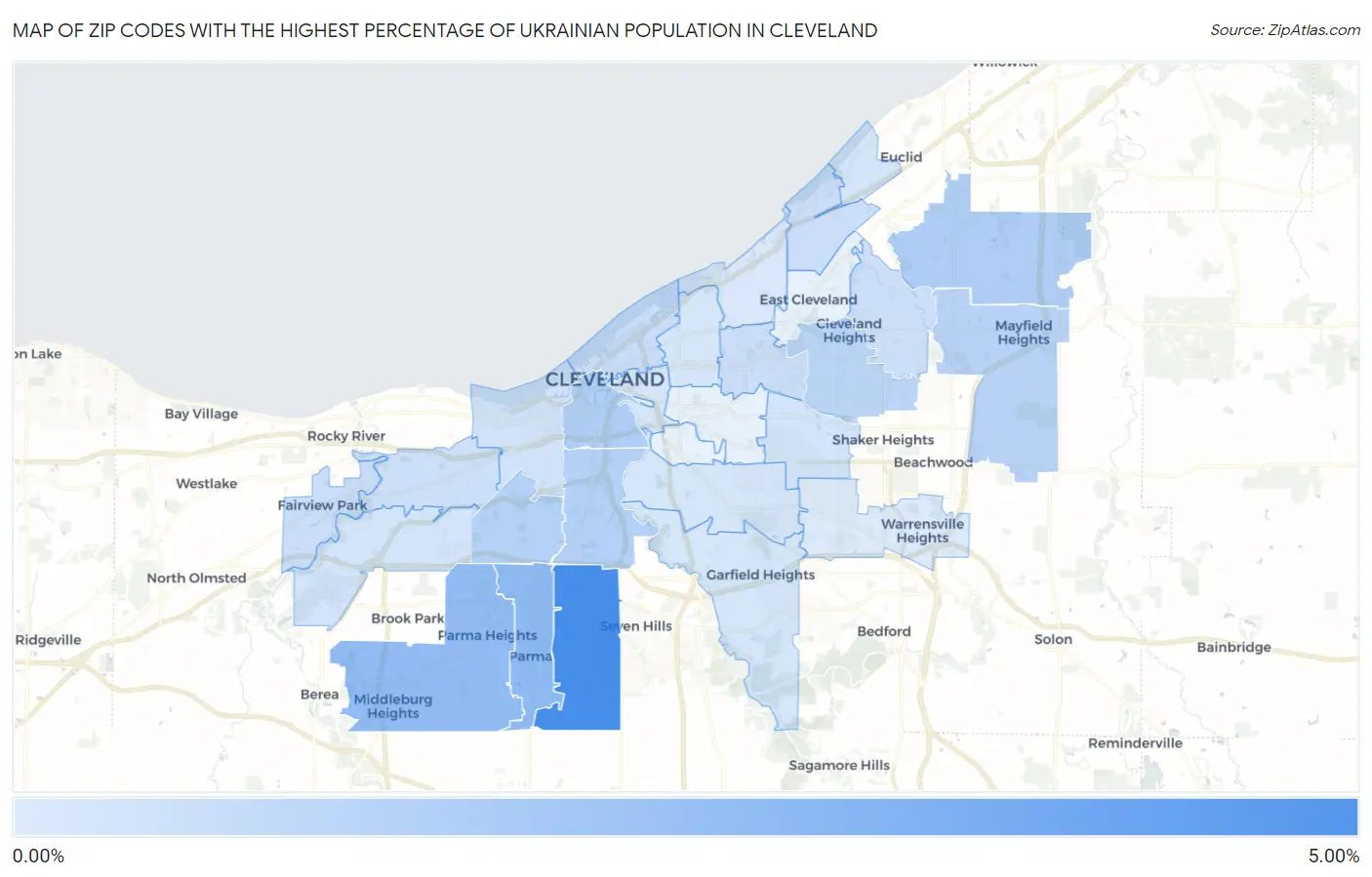Zip Codes with the Highest Percentage of Ukrainian Population in Cleveland Map