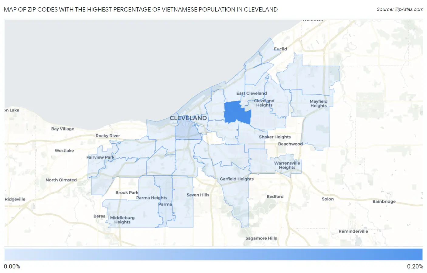 Zip Codes with the Highest Percentage of Vietnamese Population in Cleveland Map