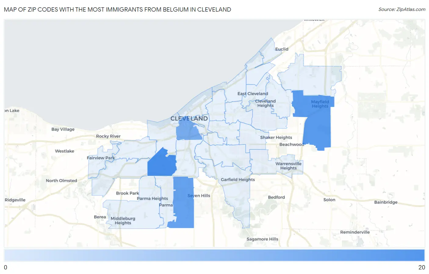 Zip Codes with the Most Immigrants from Belgium in Cleveland Map