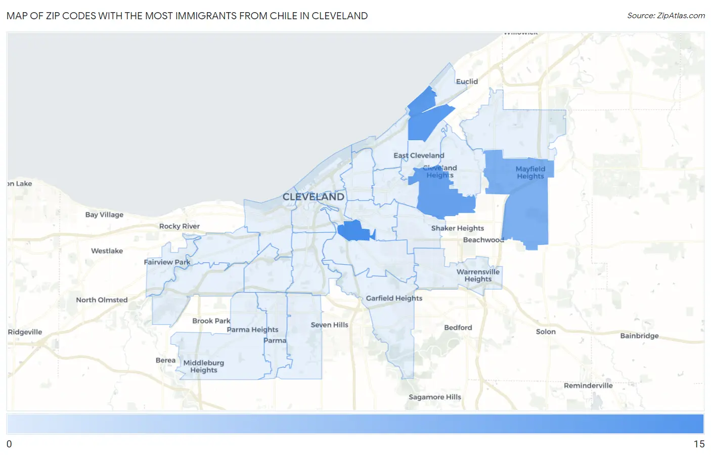 Zip Codes with the Most Immigrants from Chile in Cleveland Map