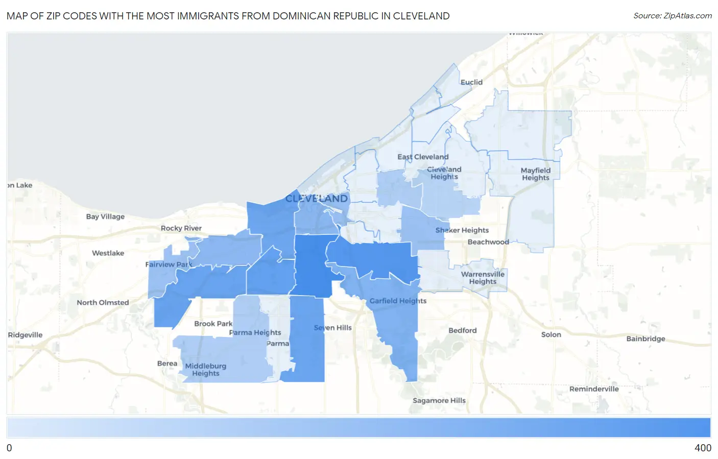 Zip Codes with the Most Immigrants from Dominican Republic in Cleveland Map