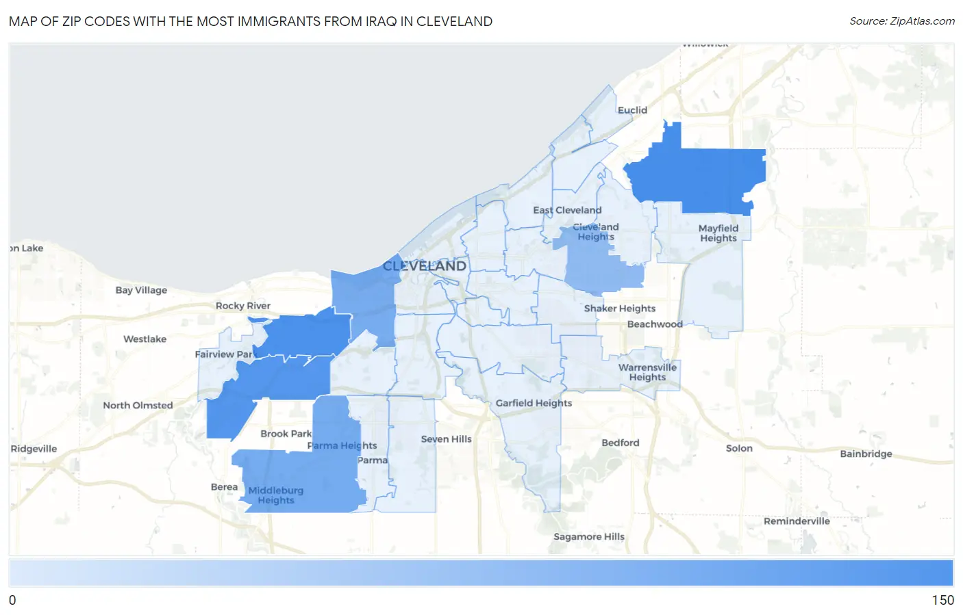 Zip Codes with the Most Immigrants from Iraq in Cleveland Map