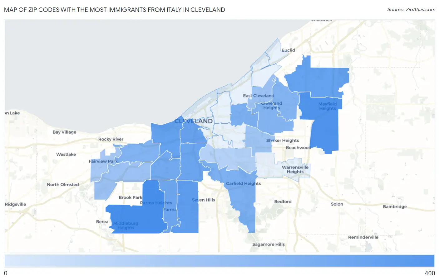 Zip Codes with the Most Immigrants from Italy in Cleveland Map