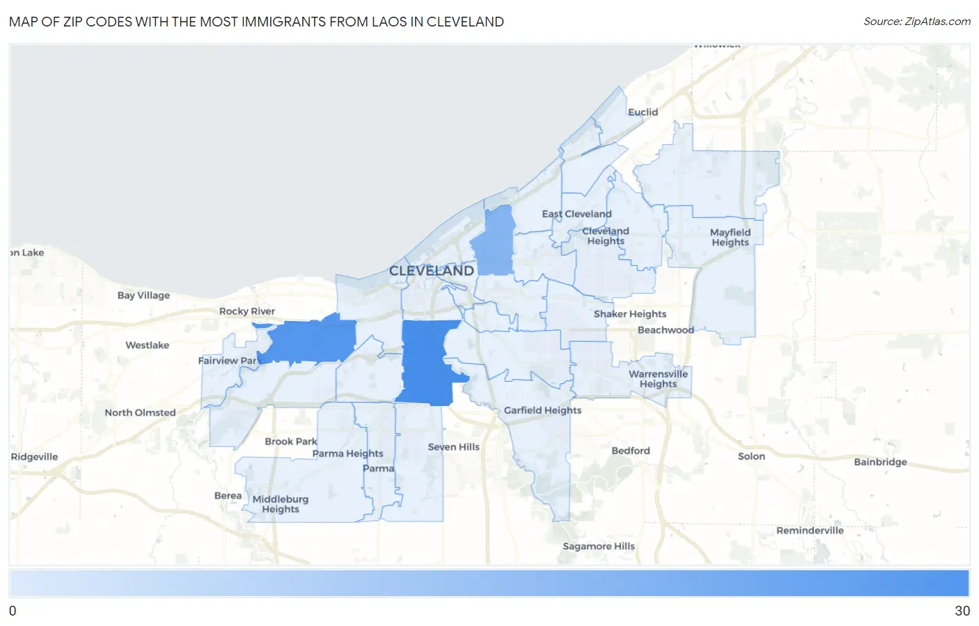 Zip Codes with the Most Immigrants from Laos in Cleveland Map