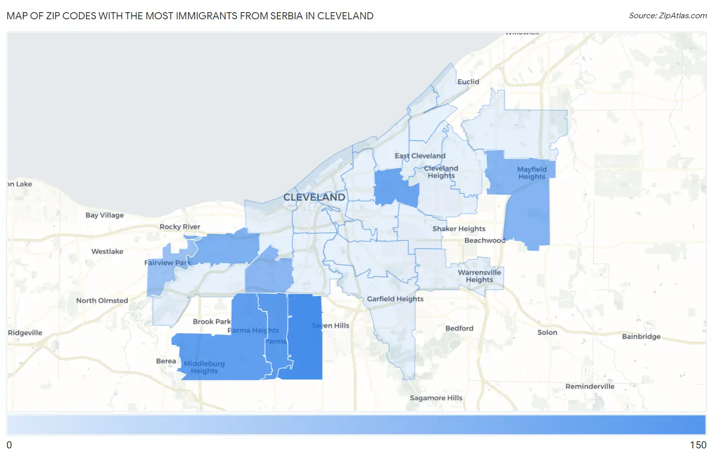 Zip Codes with the Most Immigrants from Serbia in Cleveland Map