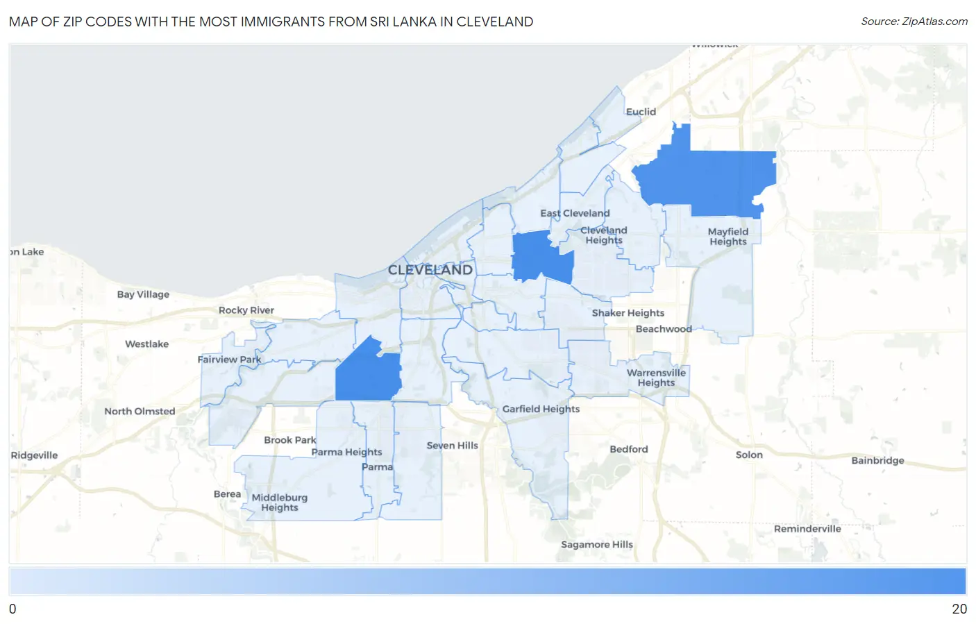 Zip Codes with the Most Immigrants from Sri Lanka in Cleveland Map