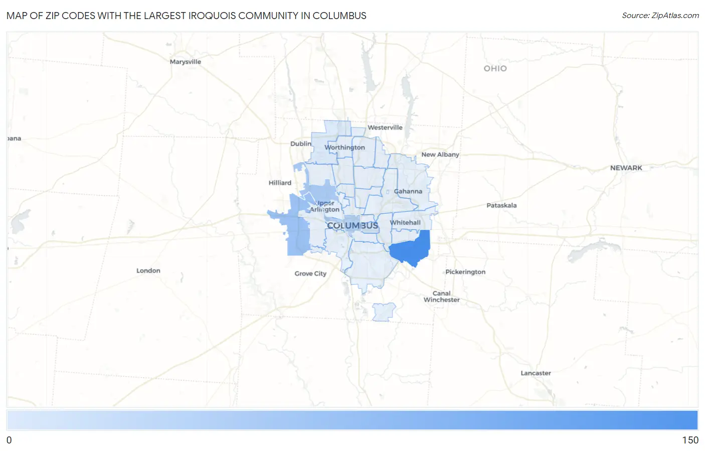 Zip Codes with the Largest Iroquois Community in Columbus Map