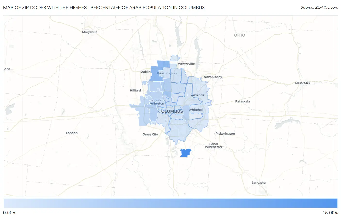 Zip Codes with the Highest Percentage of Arab Population in Columbus Map