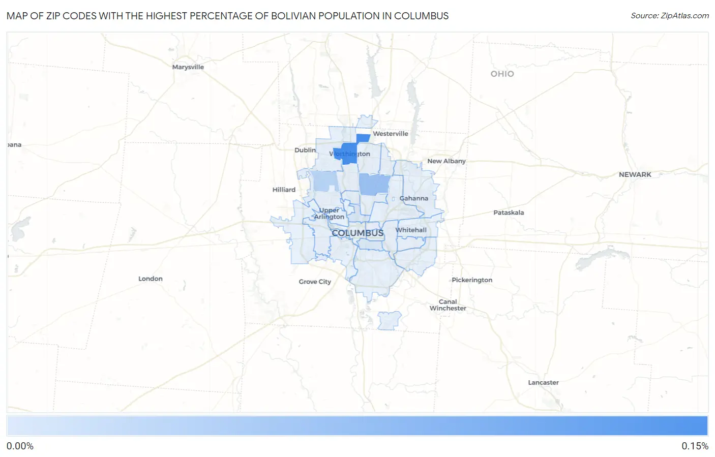 Zip Codes with the Highest Percentage of Bolivian Population in Columbus Map