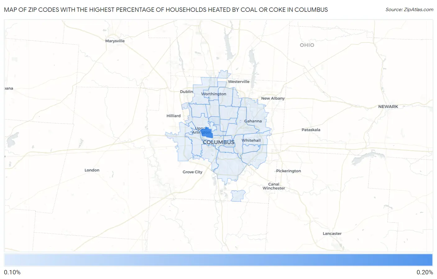Zip Codes with the Highest Percentage of Households Heated by Coal or Coke in Columbus Map
