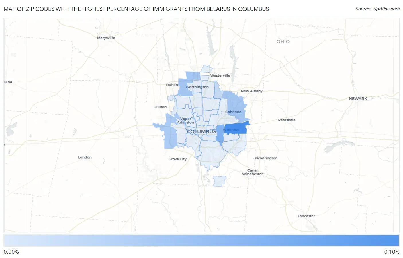Zip Codes with the Highest Percentage of Immigrants from Belarus in Columbus Map
