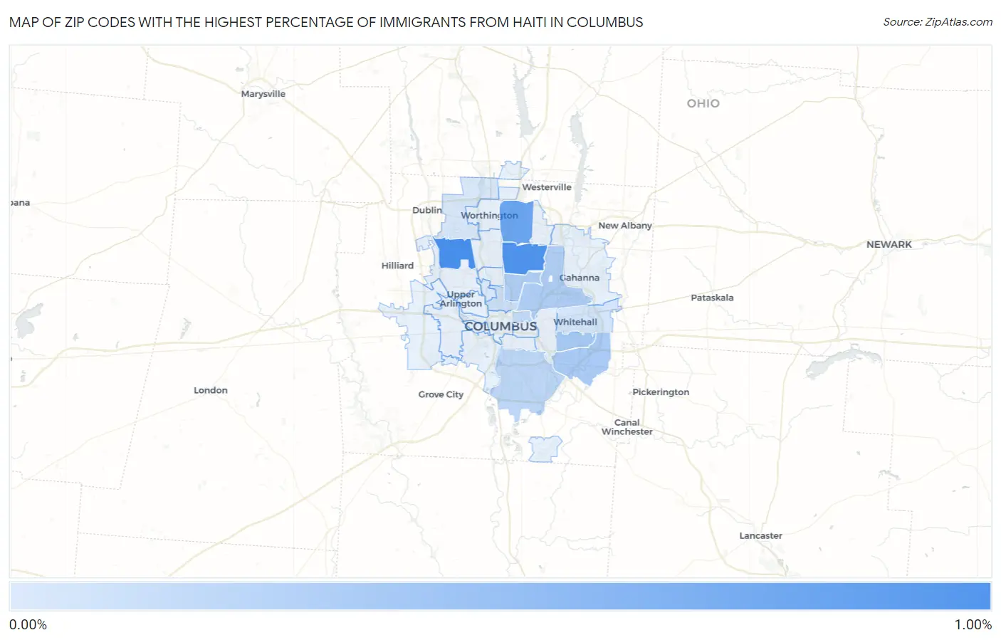 Zip Codes with the Highest Percentage of Immigrants from Haiti in Columbus Map