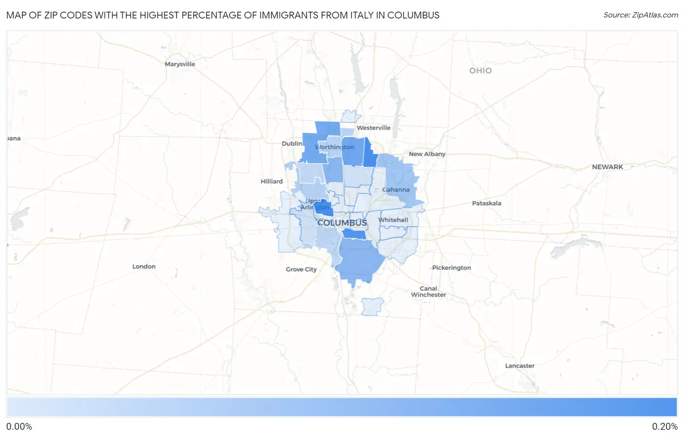 Zip Codes with the Highest Percentage of Immigrants from Italy in Columbus Map