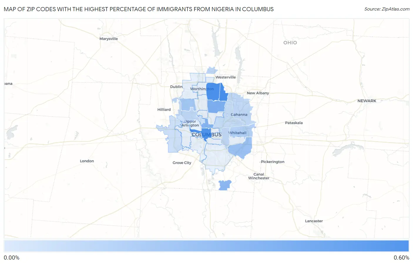 Zip Codes with the Highest Percentage of Immigrants from Nigeria in Columbus Map