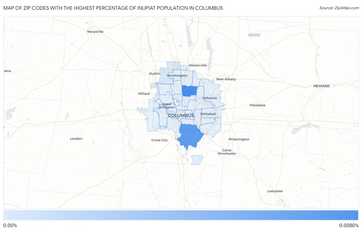 Zip Codes with the Highest Percentage of Inupiat Population in Columbus Map