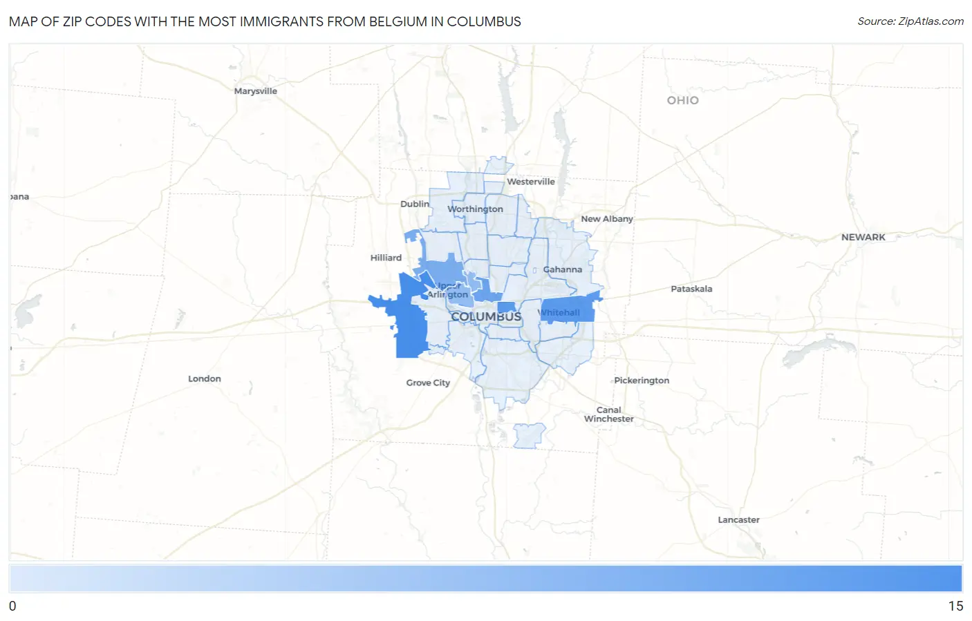 Zip Codes with the Most Immigrants from Belgium in Columbus Map