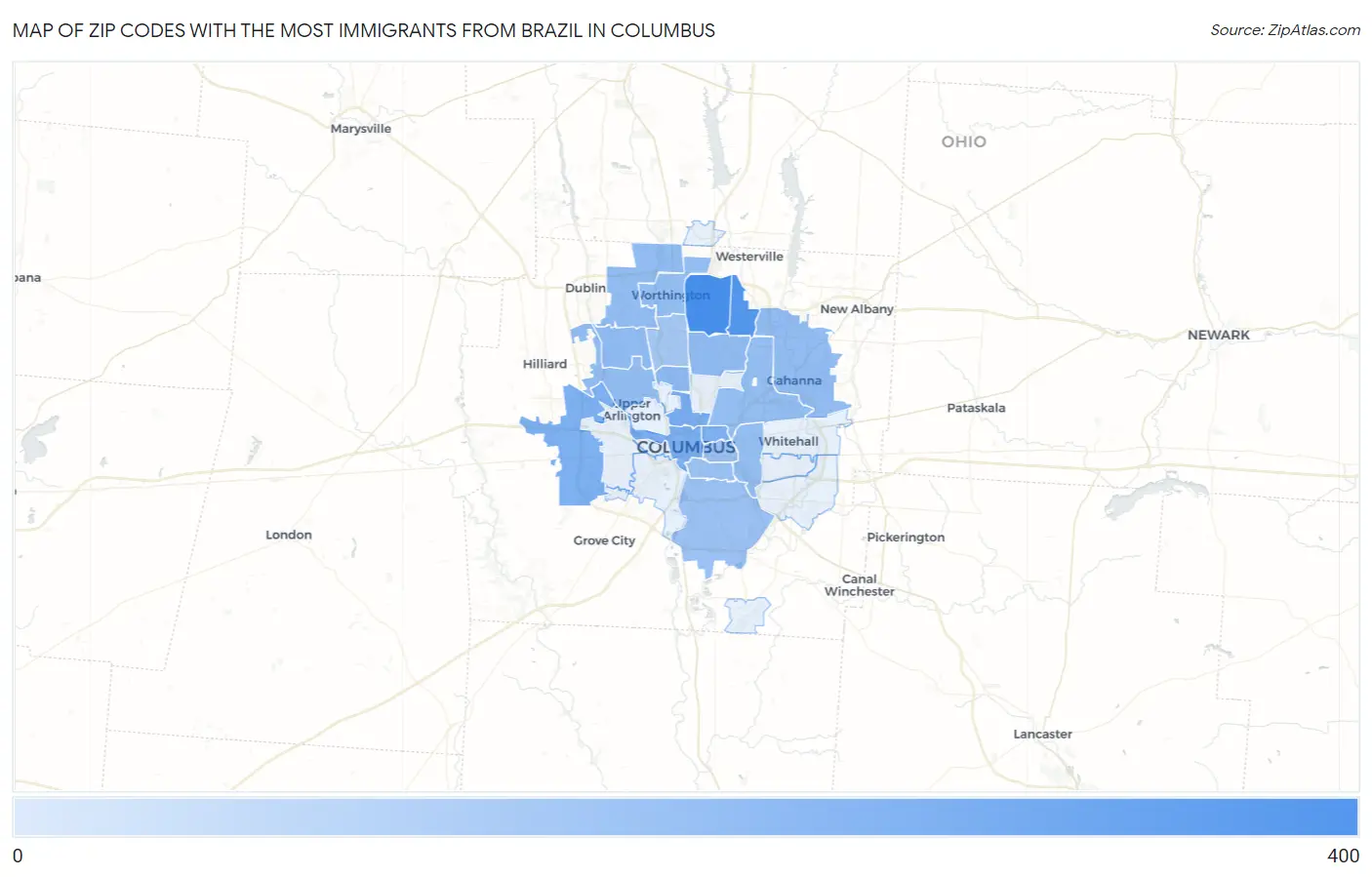 Zip Codes with the Most Immigrants from Brazil in Columbus Map