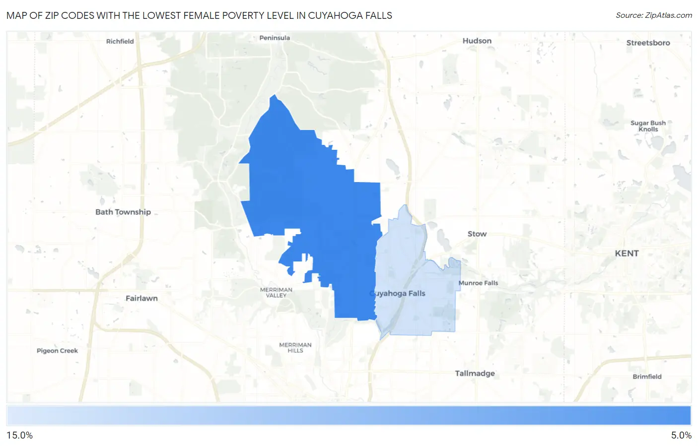 Zip Codes with the Lowest Female Poverty Level in Cuyahoga Falls Map