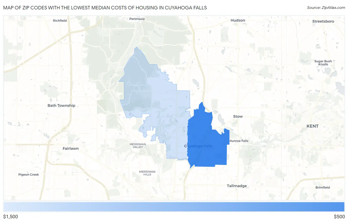 Zip Codes with the Lowest Median Costs of Housing in Cuyahoga Falls Map
