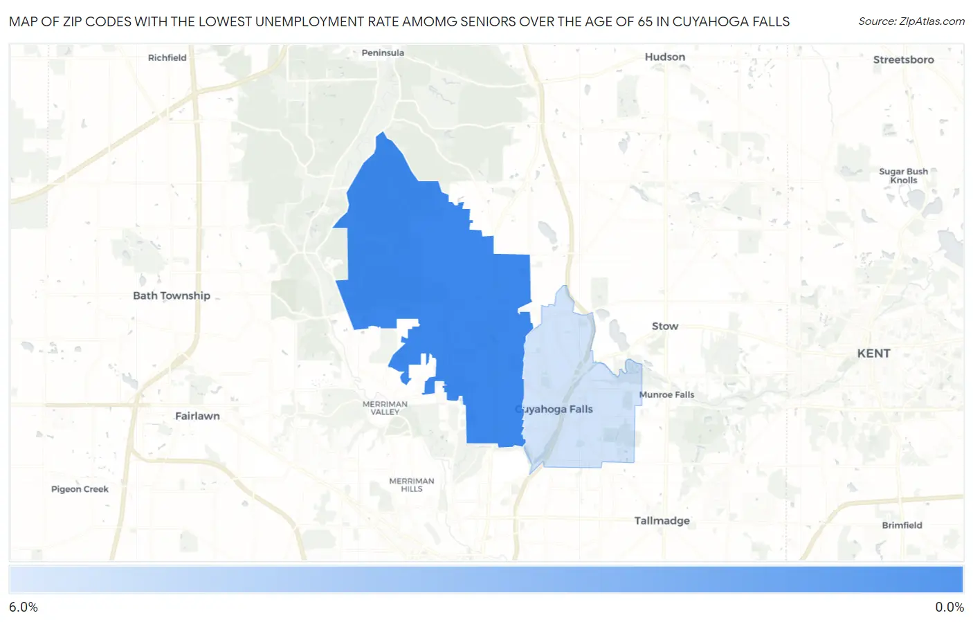 Zip Codes with the Lowest Unemployment Rate Amomg Seniors Over the Age of 65 in Cuyahoga Falls Map