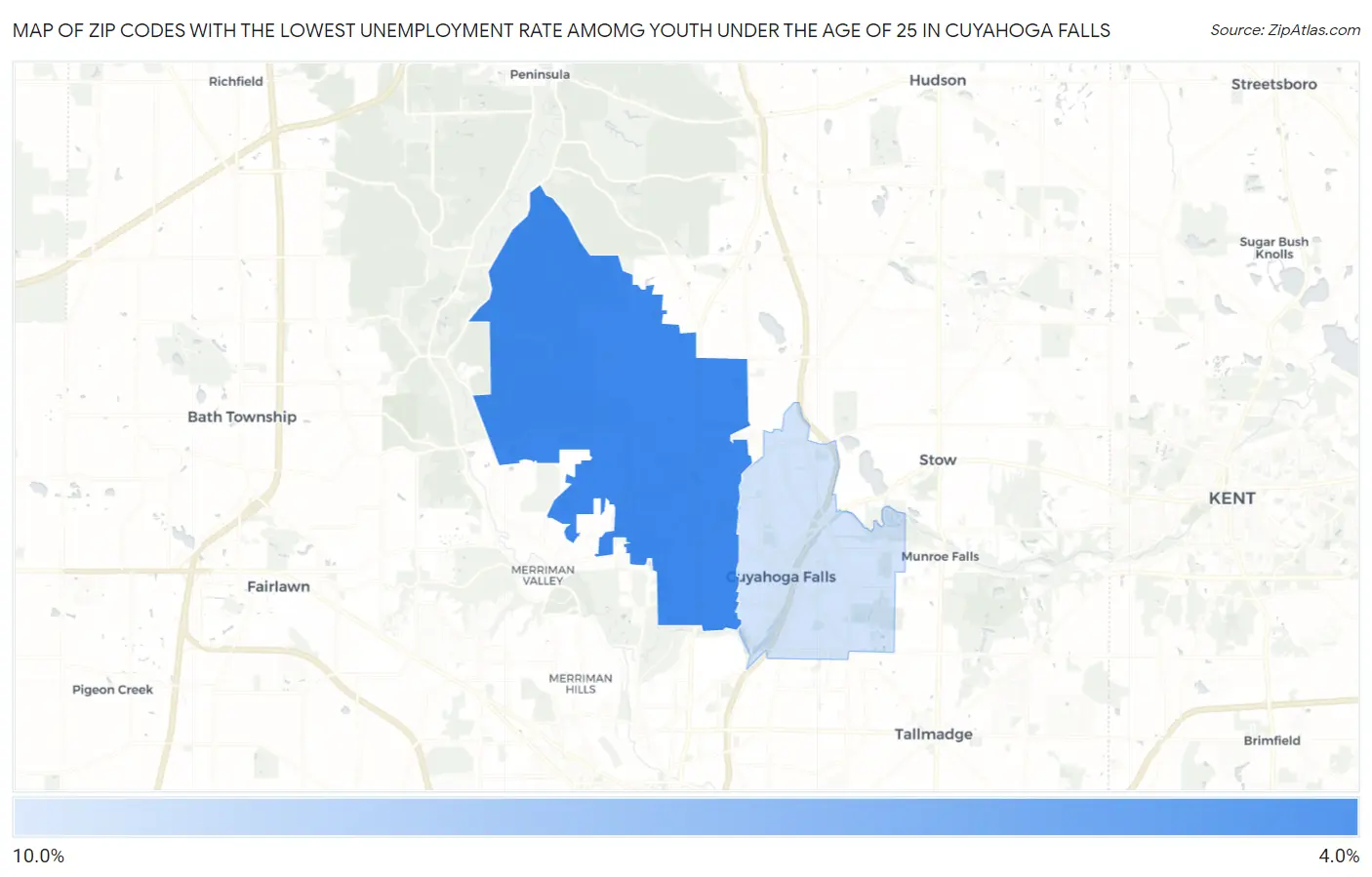 Zip Codes with the Lowest Unemployment Rate Amomg Youth Under the Age of 25 in Cuyahoga Falls Map