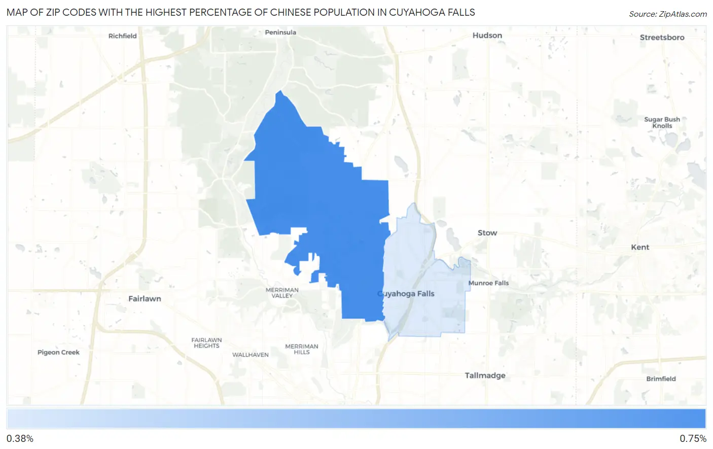 Zip Codes with the Highest Percentage of Chinese Population in Cuyahoga Falls Map