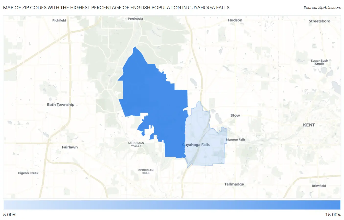 Zip Codes with the Highest Percentage of English Population in Cuyahoga Falls Map