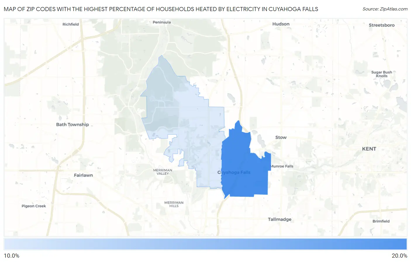 Zip Codes with the Highest Percentage of Households Heated by Electricity in Cuyahoga Falls Map