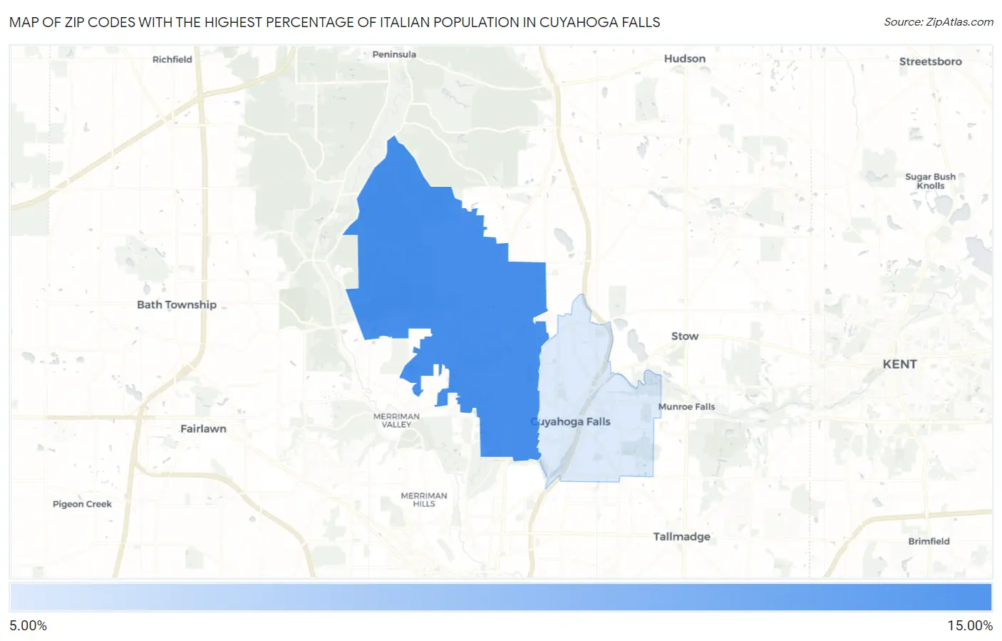 Zip Codes with the Highest Percentage of Italian Population in Cuyahoga Falls Map