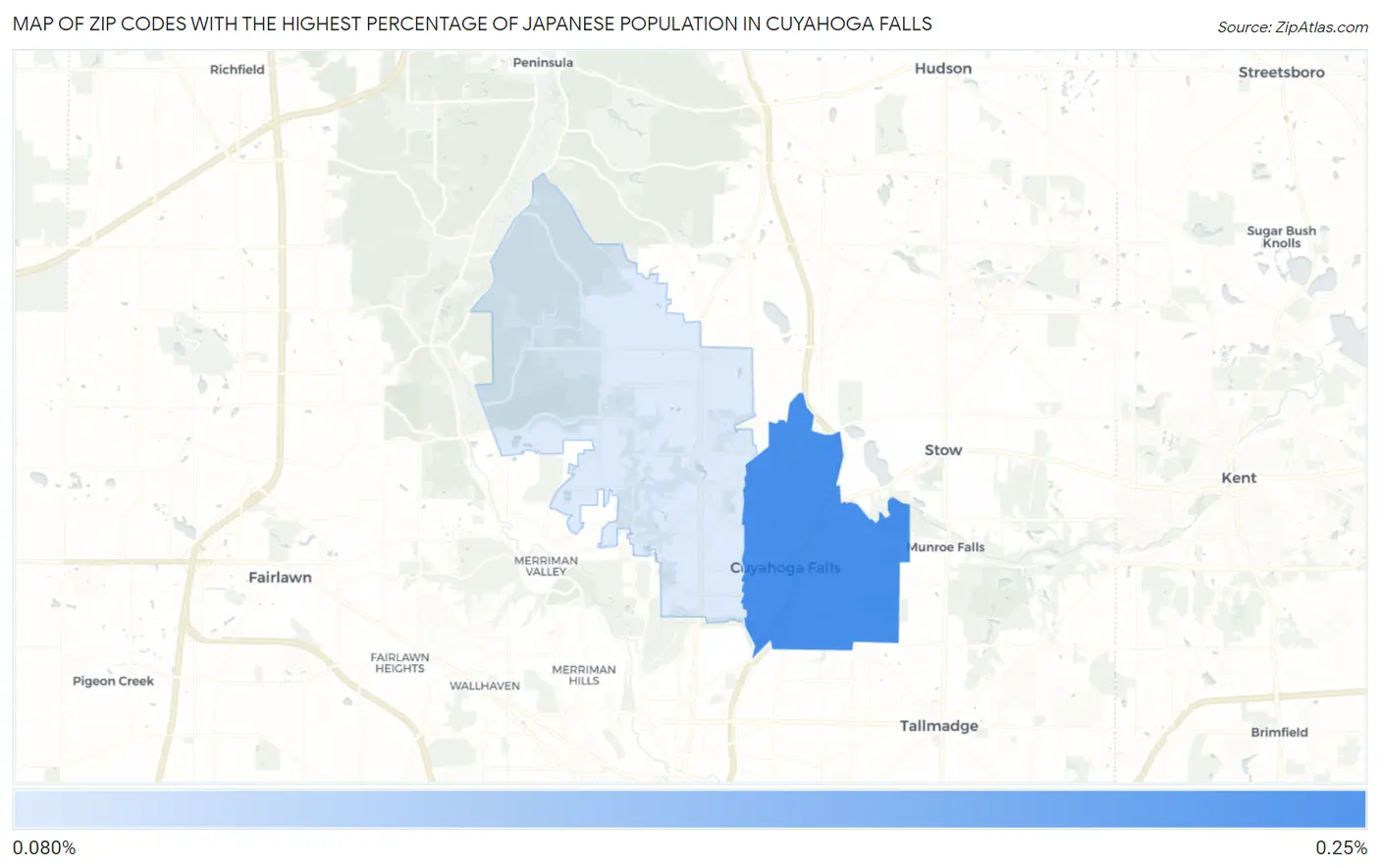 Zip Codes with the Highest Percentage of Japanese Population in Cuyahoga Falls Map
