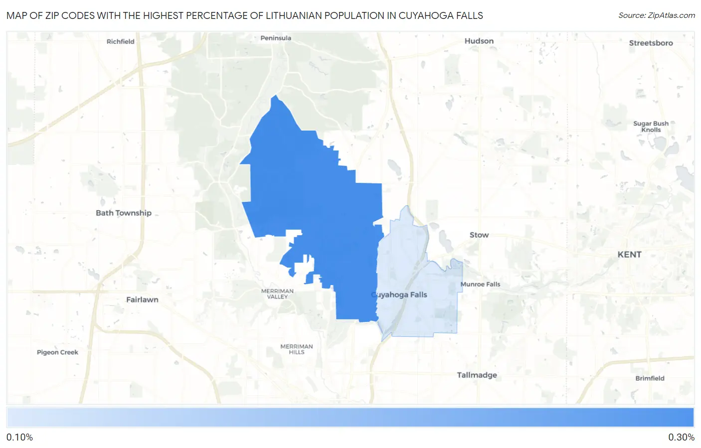Zip Codes with the Highest Percentage of Lithuanian Population in Cuyahoga Falls Map