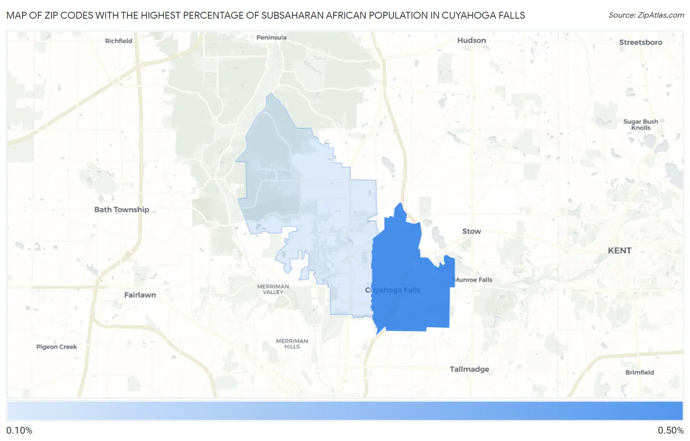 Zip Codes with the Highest Percentage of Subsaharan African Population in Cuyahoga Falls Map