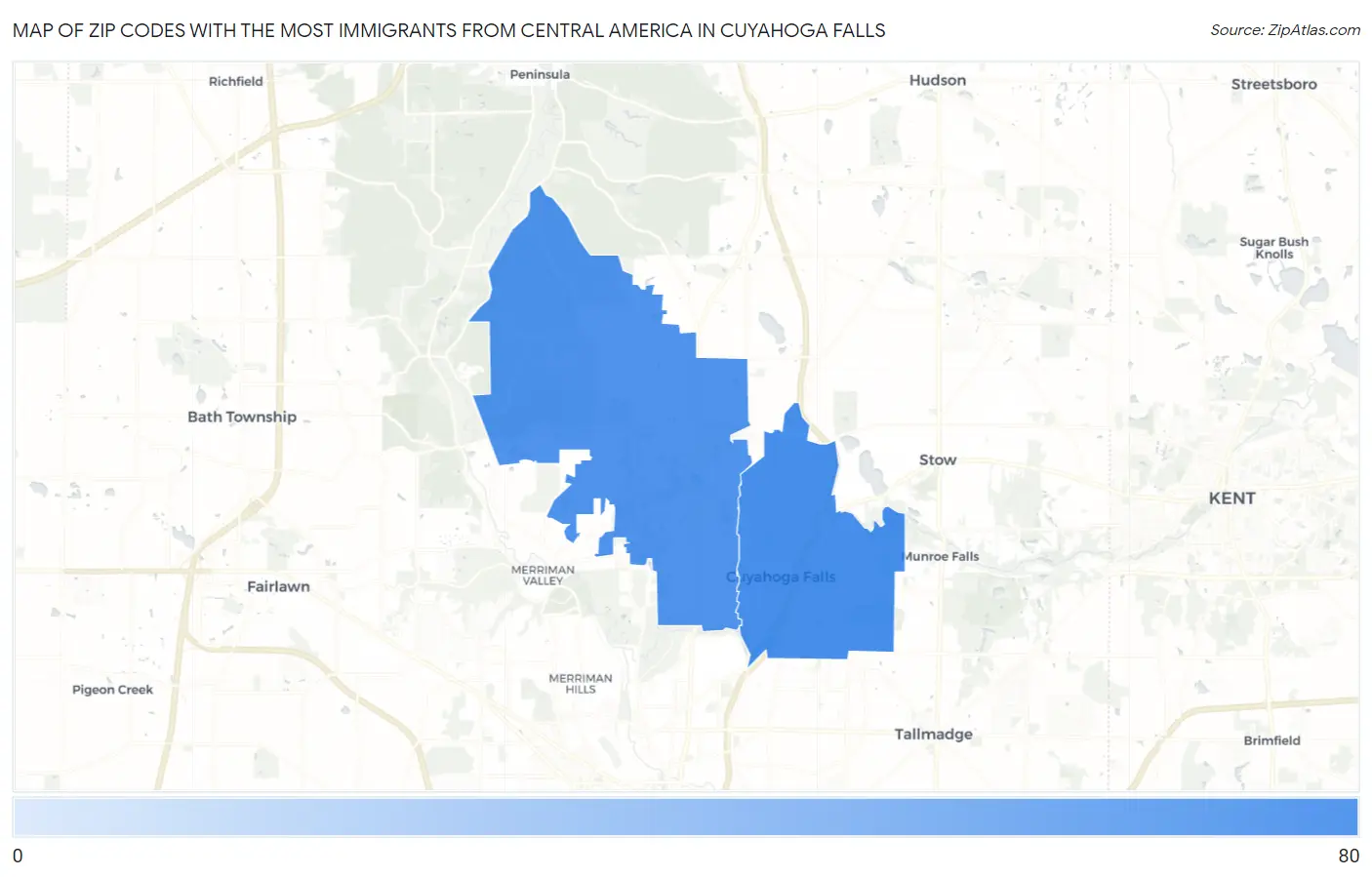 Zip Codes with the Most Immigrants from Central America in Cuyahoga Falls Map