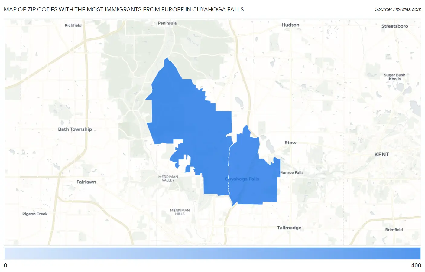 Zip Codes with the Most Immigrants from Europe in Cuyahoga Falls Map