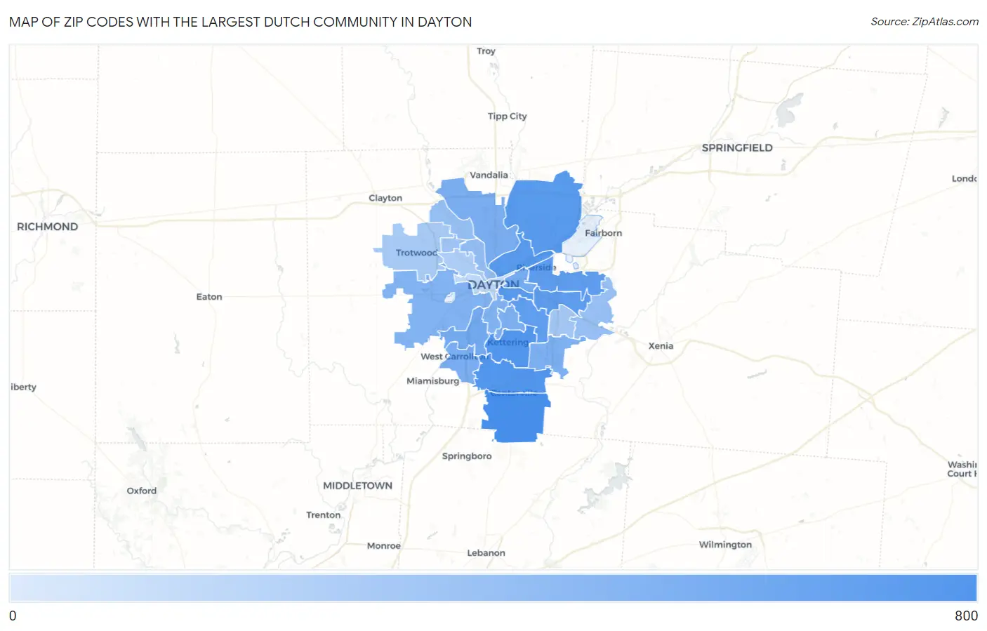 Zip Codes with the Largest Dutch Community in Dayton Map