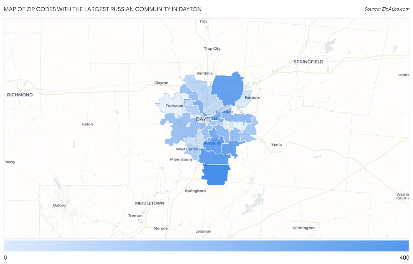 Zip Codes with the Largest Russian Community in Dayton Map