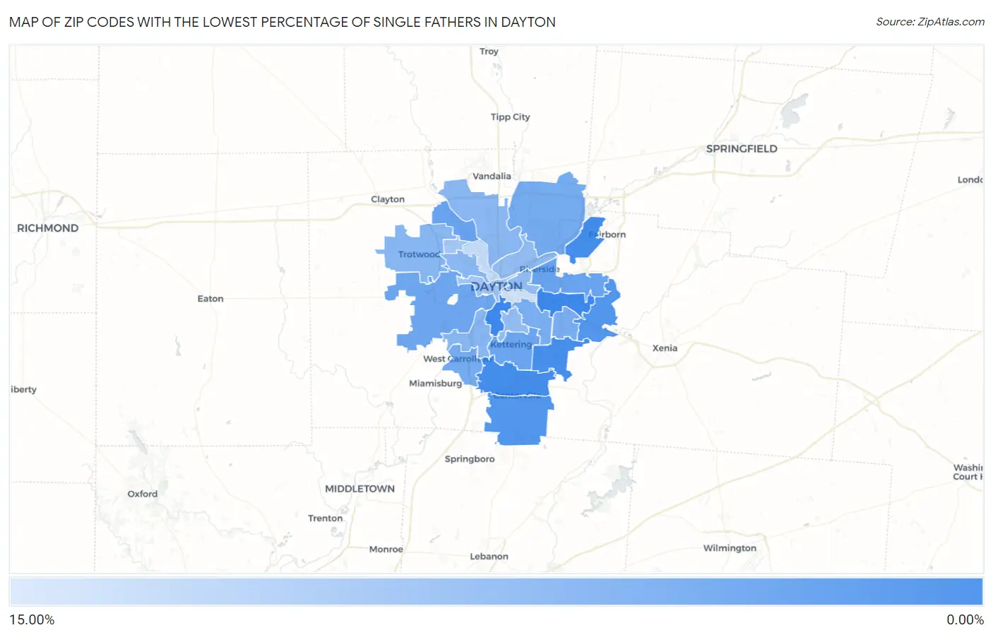 Zip Codes with the Lowest Percentage of Single Fathers in Dayton Map