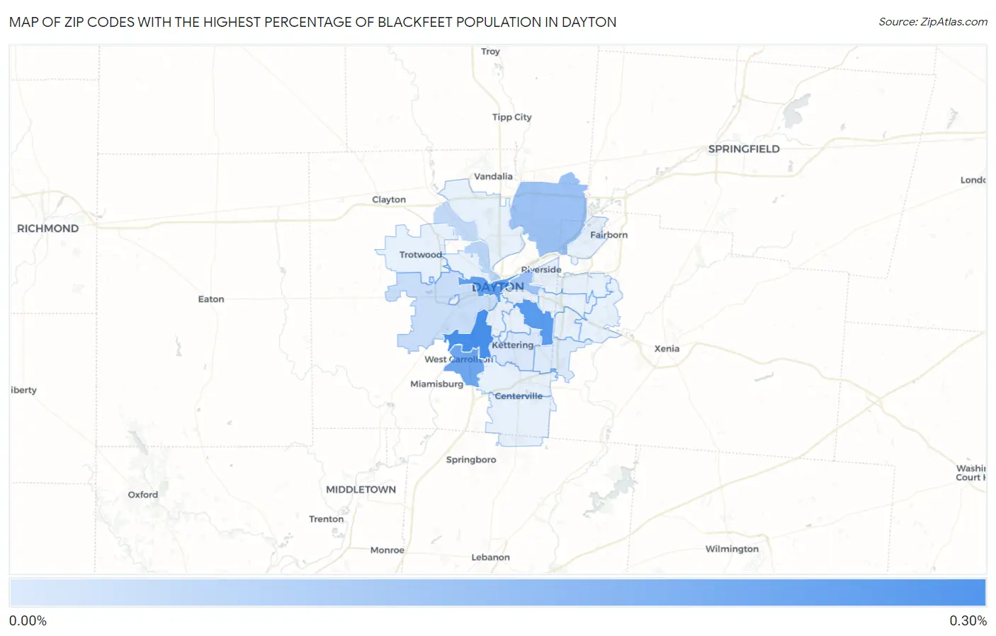 Zip Codes with the Highest Percentage of Blackfeet Population in Dayton Map