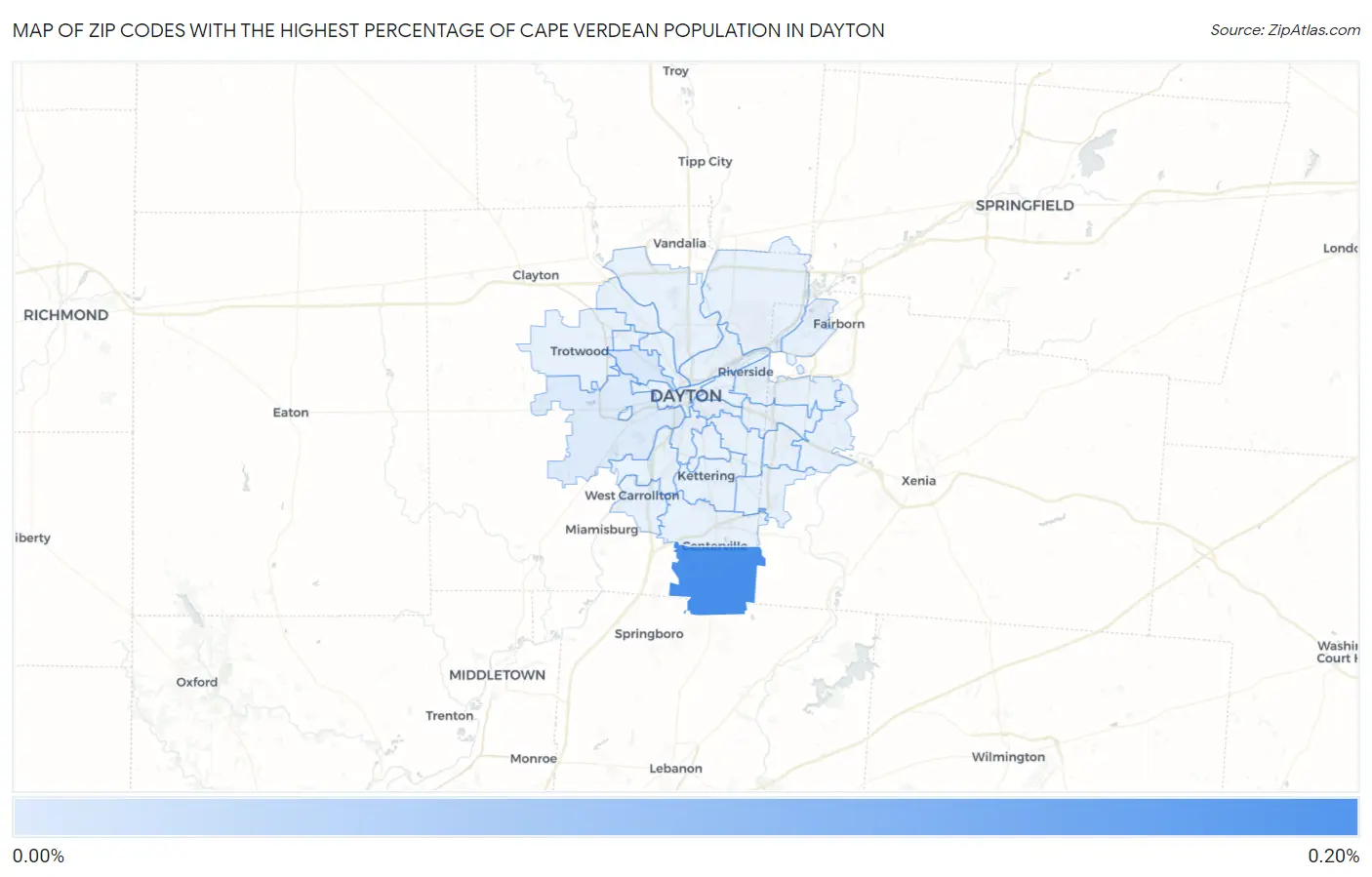 Zip Codes with the Highest Percentage of Cape Verdean Population in Dayton Map