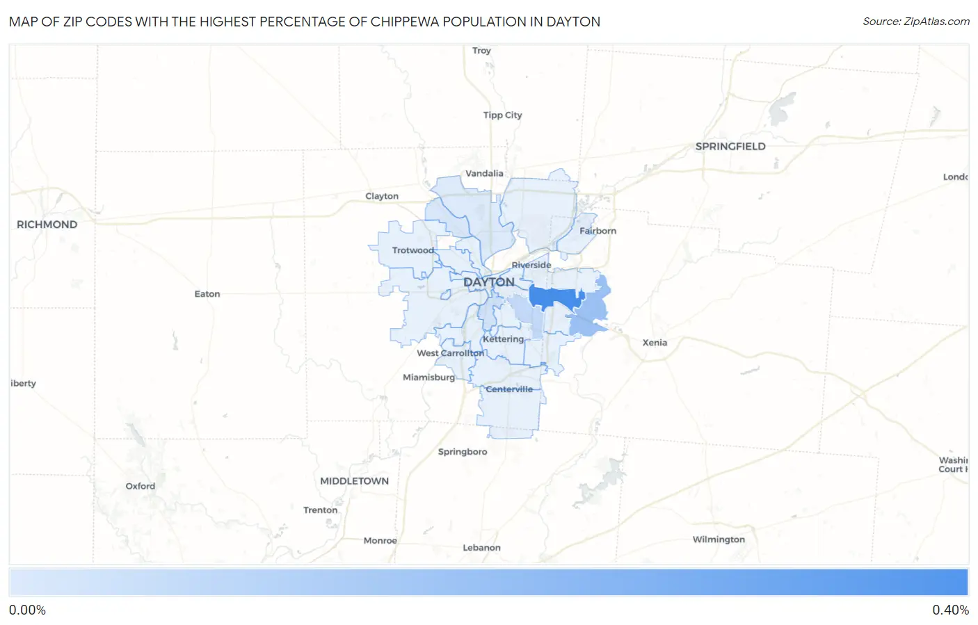 Zip Codes with the Highest Percentage of Chippewa Population in Dayton Map