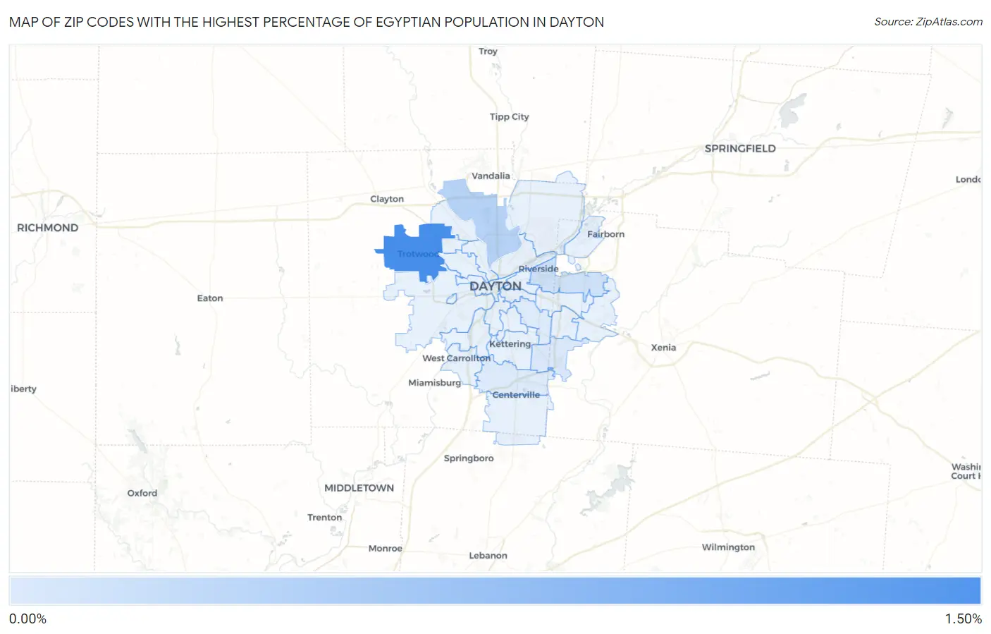 Zip Codes with the Highest Percentage of Egyptian Population in Dayton Map