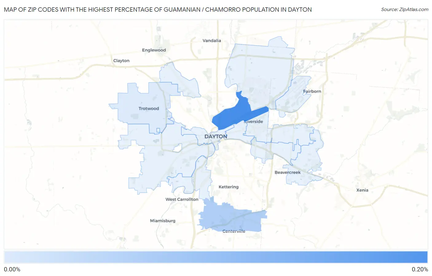 Zip Codes with the Highest Percentage of Guamanian / Chamorro Population in Dayton Map