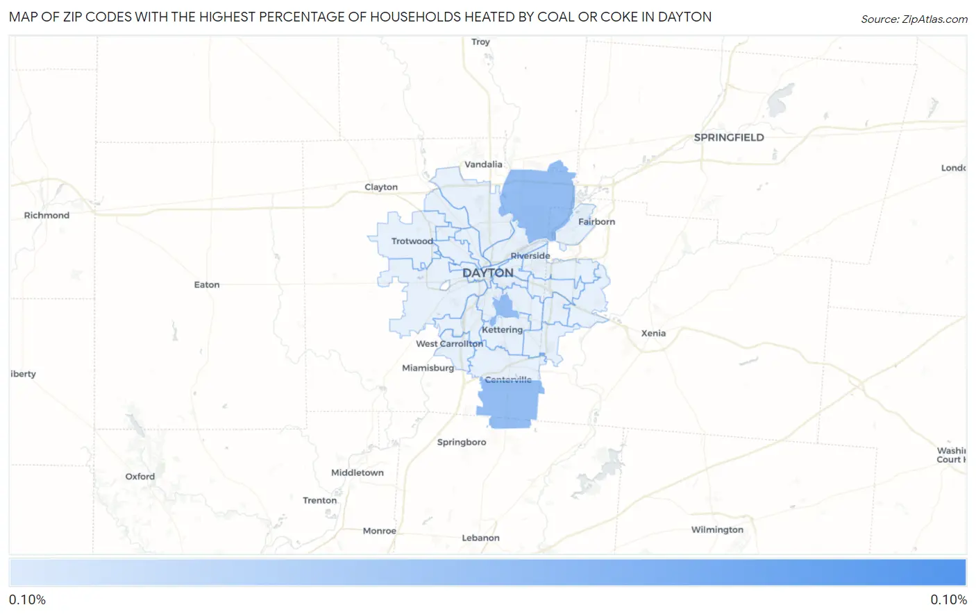 Zip Codes with the Highest Percentage of Households Heated by Coal or Coke in Dayton Map