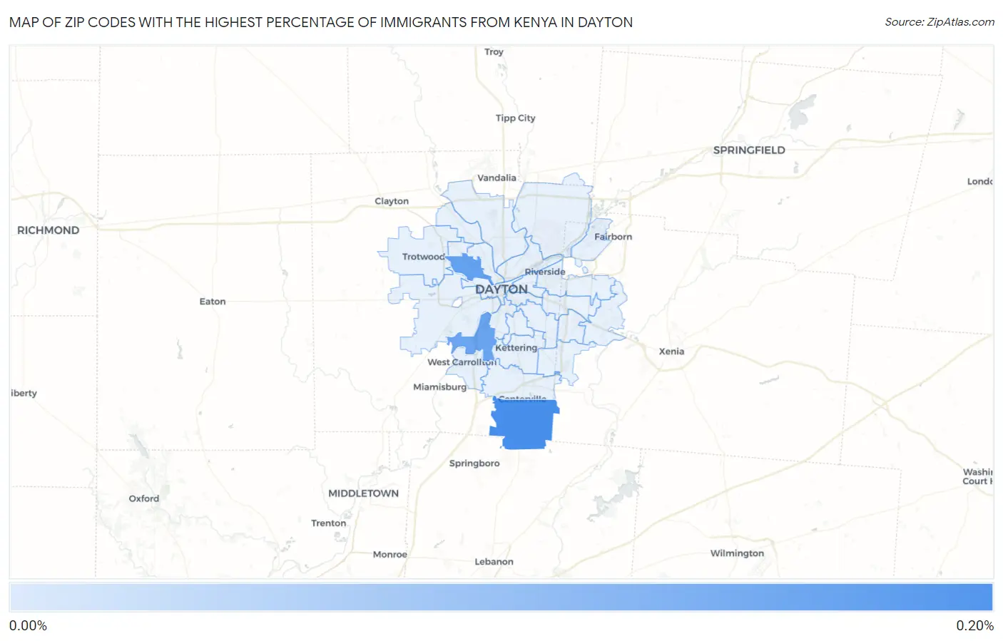 Zip Codes with the Highest Percentage of Immigrants from Kenya in Dayton Map