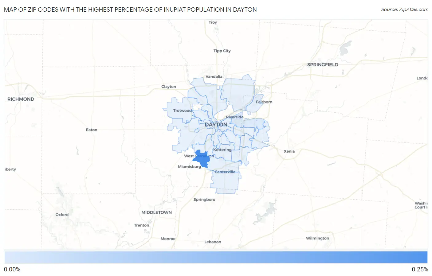 Zip Codes with the Highest Percentage of Inupiat Population in Dayton Map