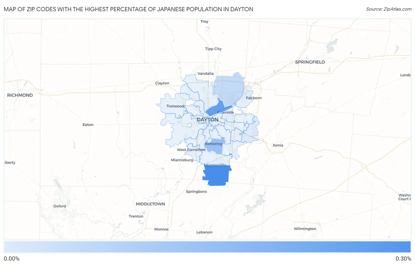 Zip Codes with the Highest Percentage of Japanese Population in Dayton Map