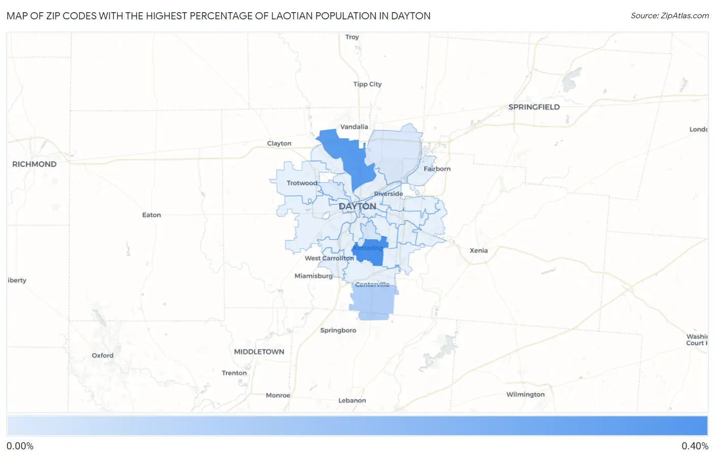 Zip Codes with the Highest Percentage of Laotian Population in Dayton Map