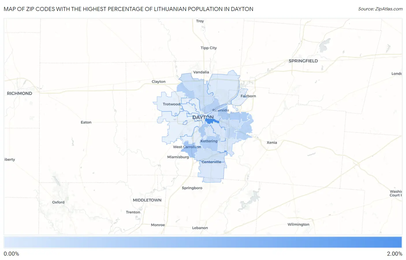 Zip Codes with the Highest Percentage of Lithuanian Population in Dayton Map