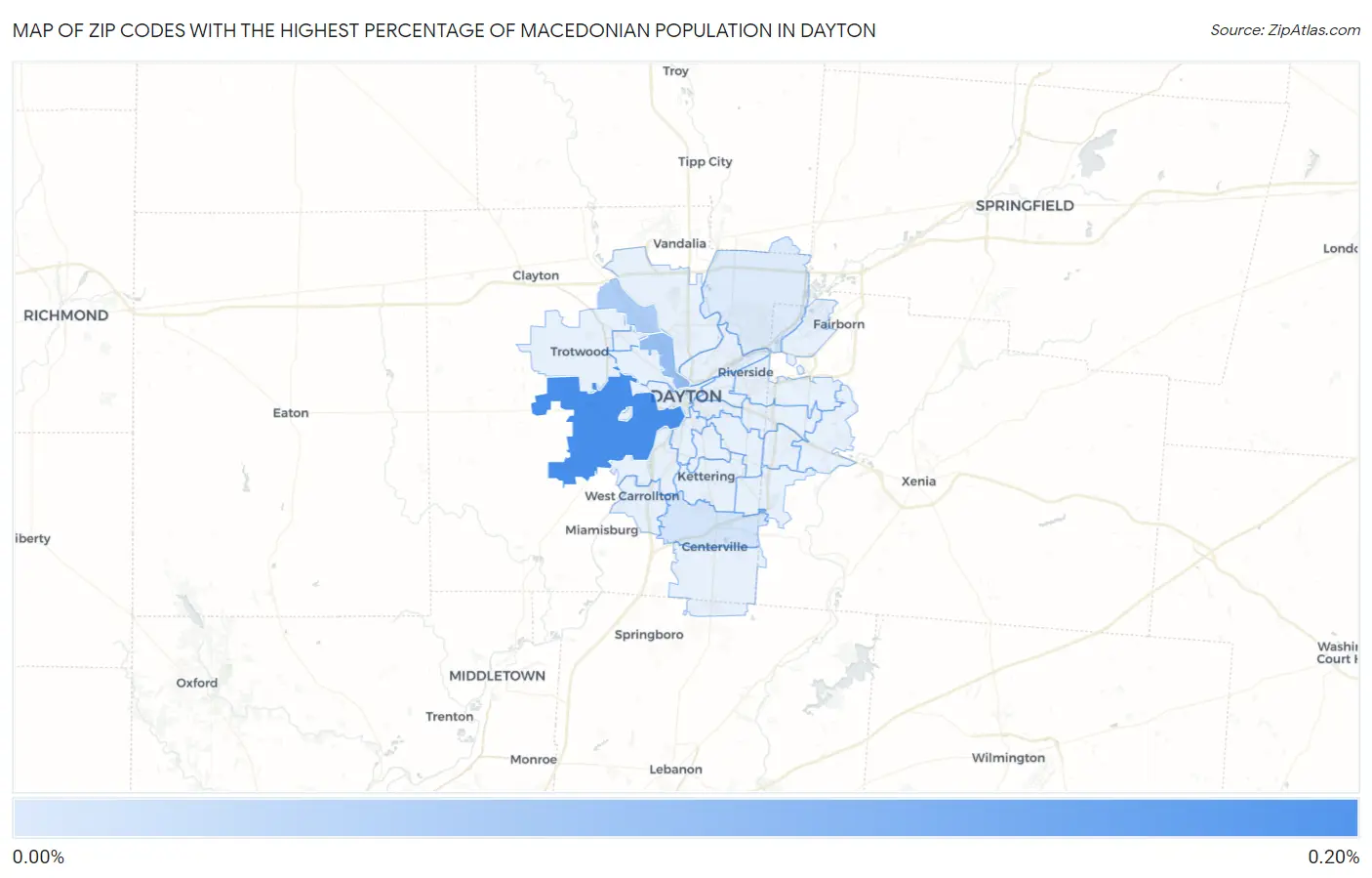 Zip Codes with the Highest Percentage of Macedonian Population in Dayton Map