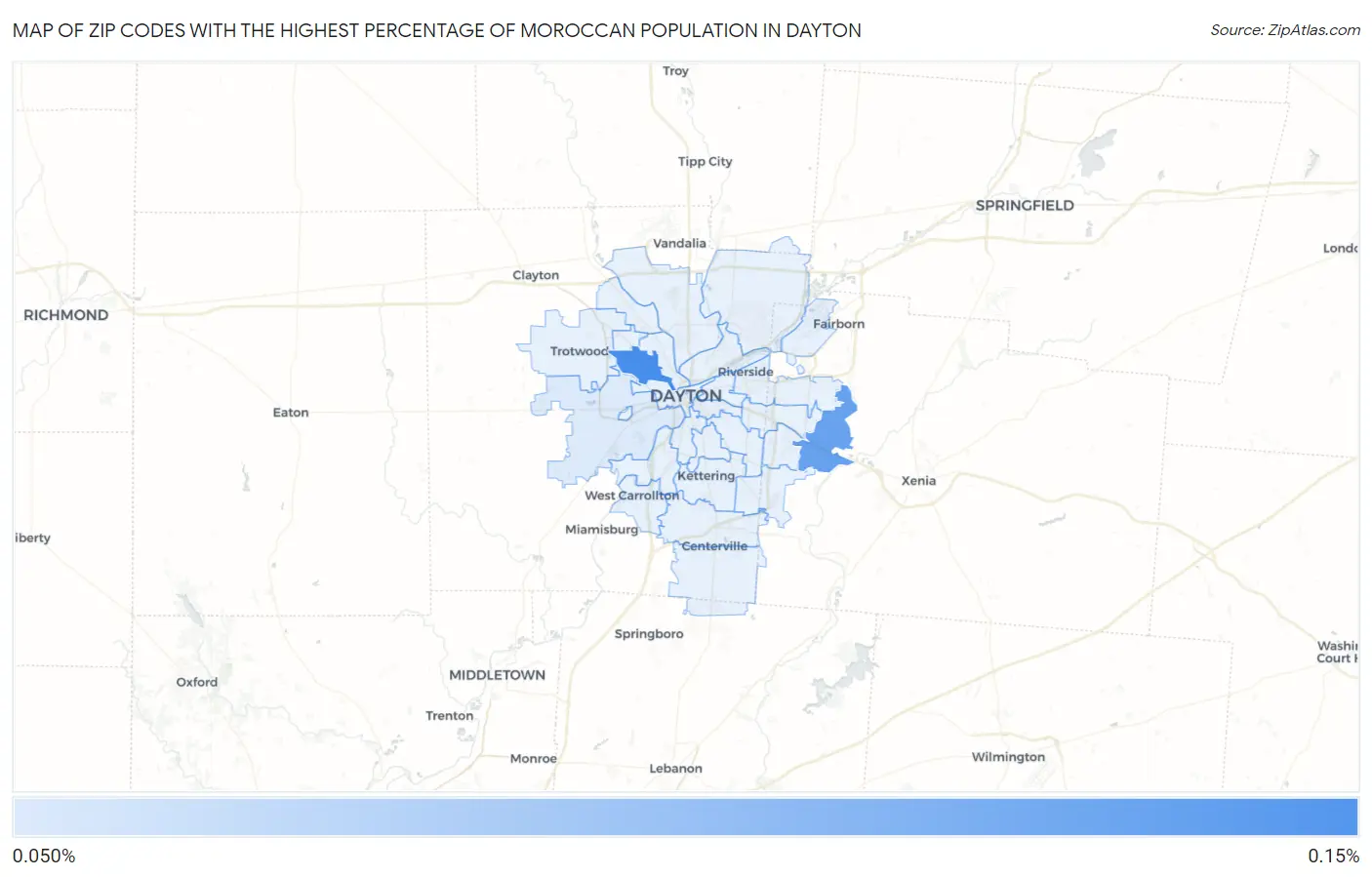 Zip Codes with the Highest Percentage of Moroccan Population in Dayton Map